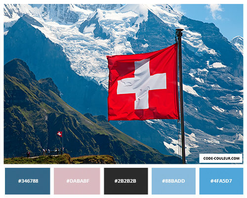 Drapeau suisse devant les alpes