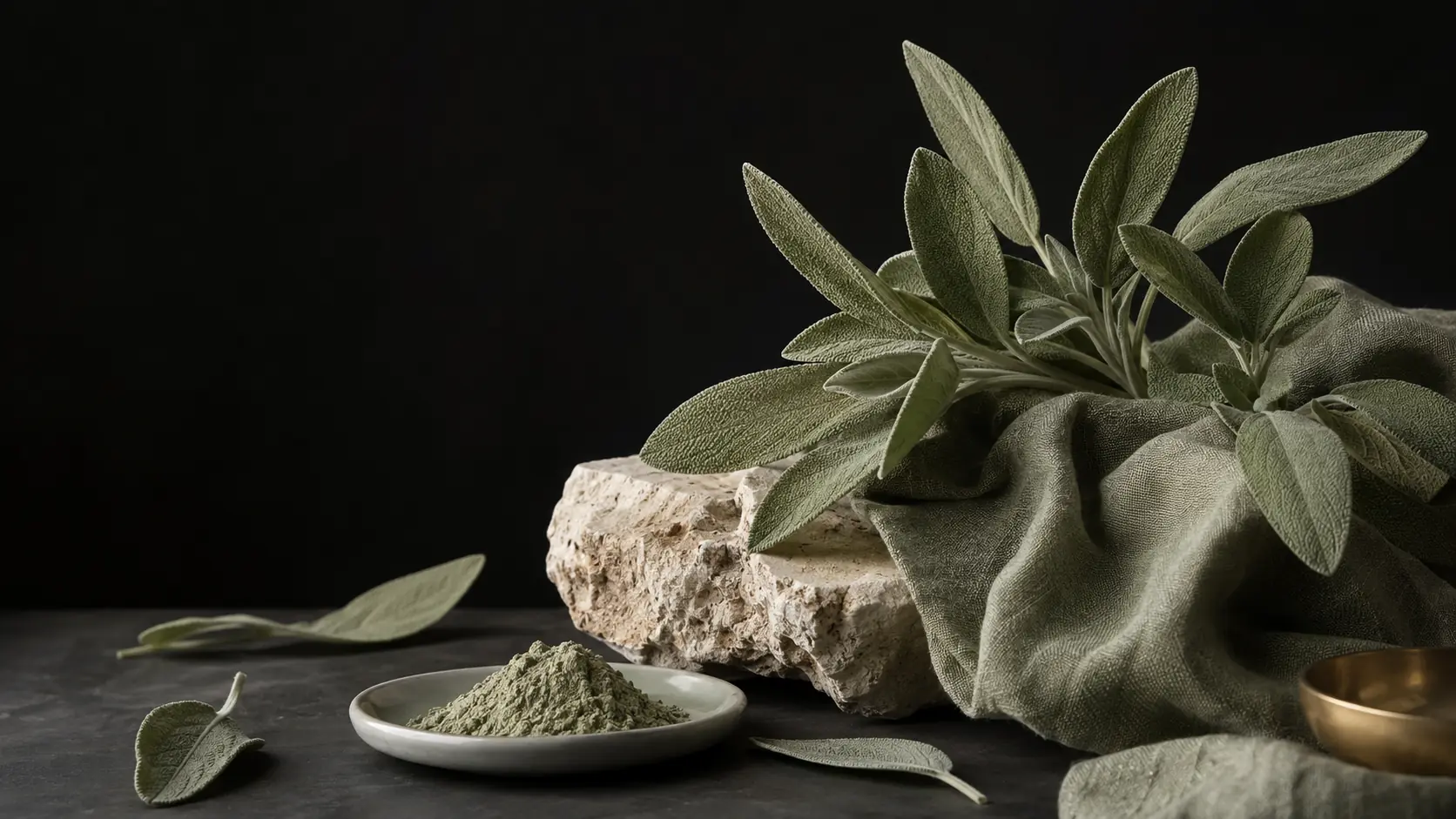Feuillage de sauge, pigment minéral et matières naturelles