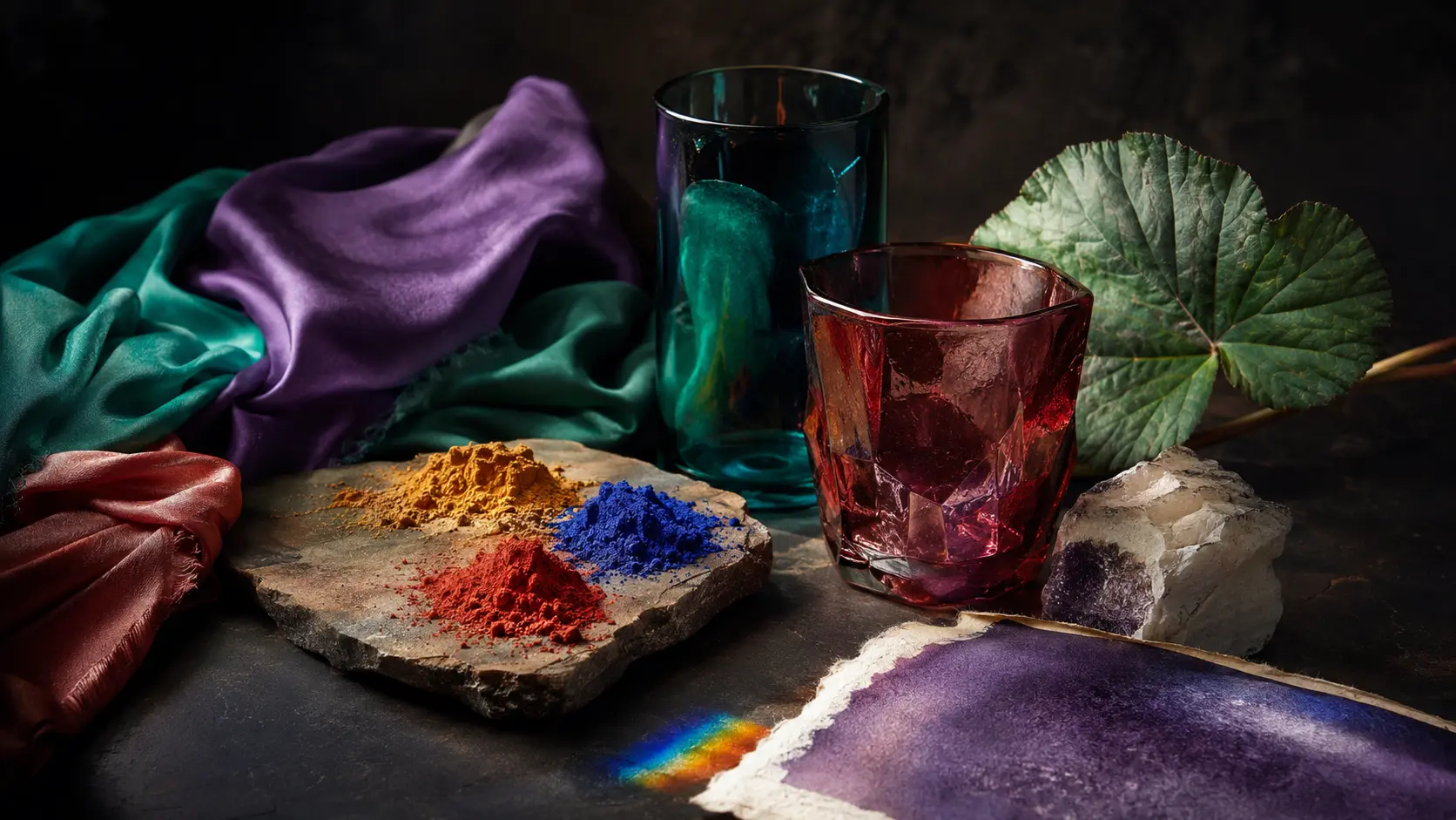 Soie, verre, pigments et matières colorées