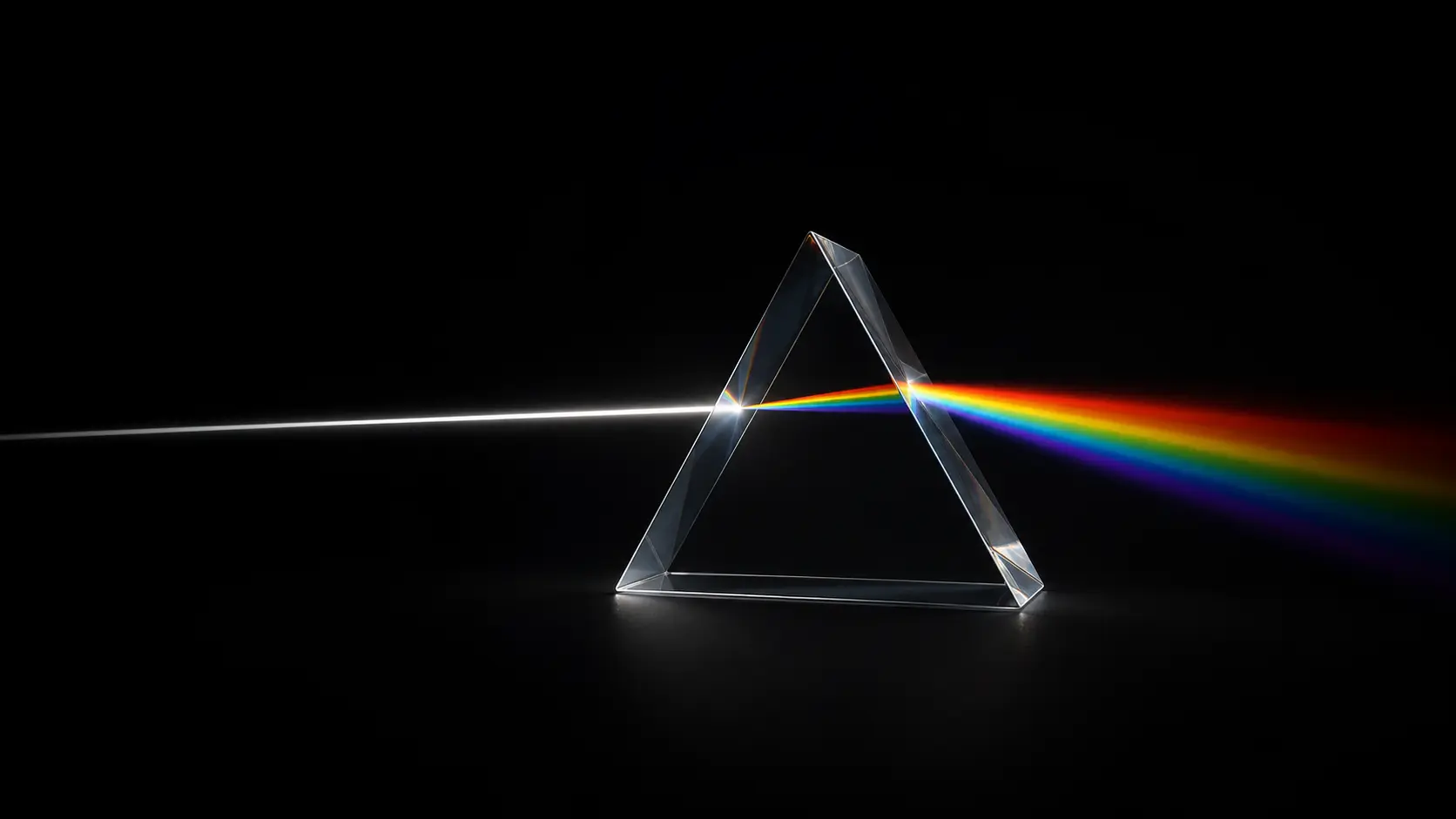 Prisme de verre décomposant une lumière blanche en spectre coloré